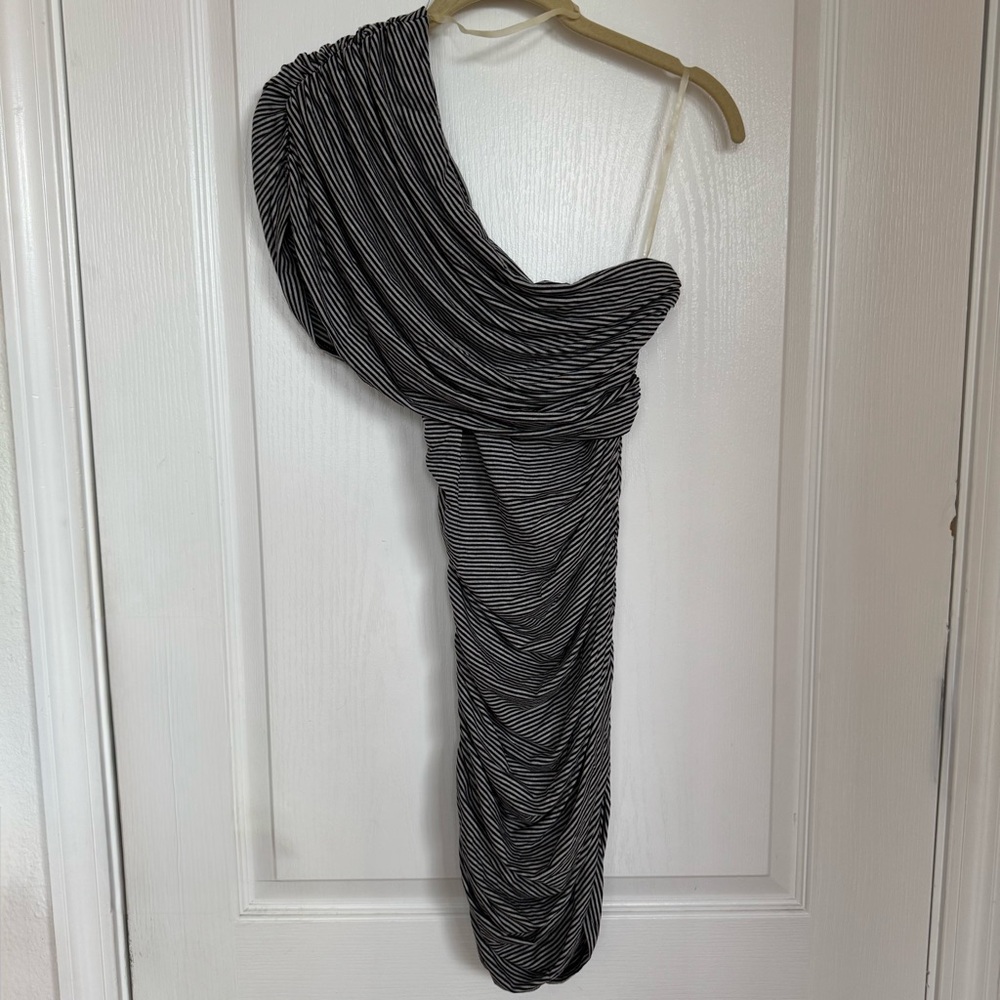 Black and White Striped One-Shoulder Dress